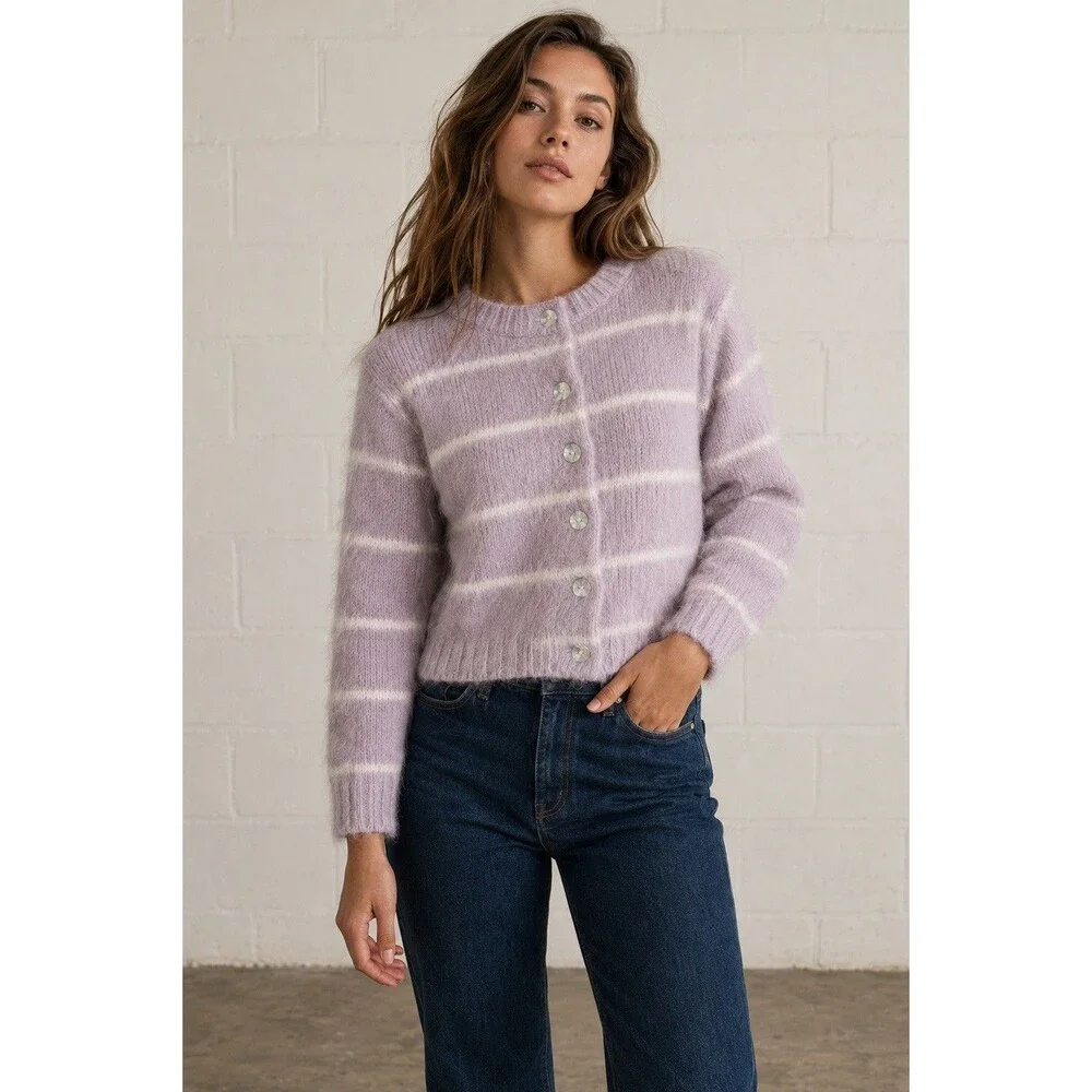 Maria Stanley Brushed Cardi purple radish Cardigan Suri Alpaca wool Blend Size L